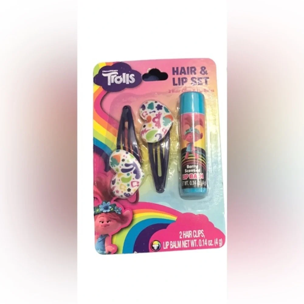 2 sets of Trolls 2piece hair clip & lip balm‎ set - new